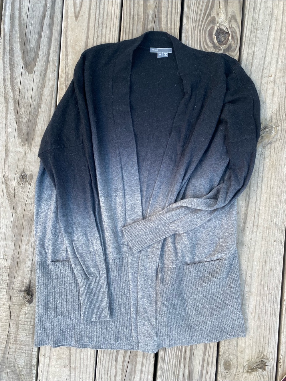 Vince Ombre Open-Front Cardigan Sweater - Black to Gray